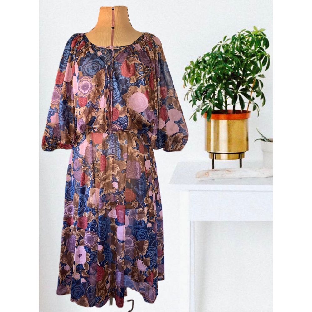 Ms. Sugar 1970’s Floral Peasant Dress Size 14
